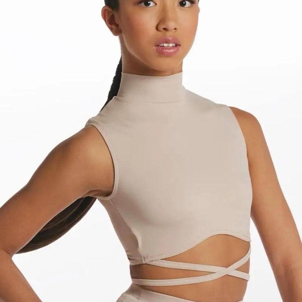NWOT Balera 15856 Strappy Laced Back Tan Nude Dance Crop Top, Size XL Adult.